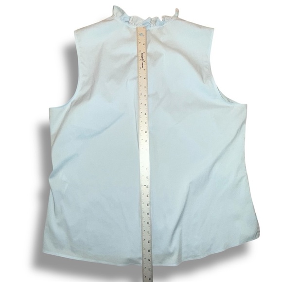 FOXCROFT Gwen Ruffle Non-Iron Stretch Button-Up Sleeveless Shirt Blue Whisper 18 - Picture 11 of 12